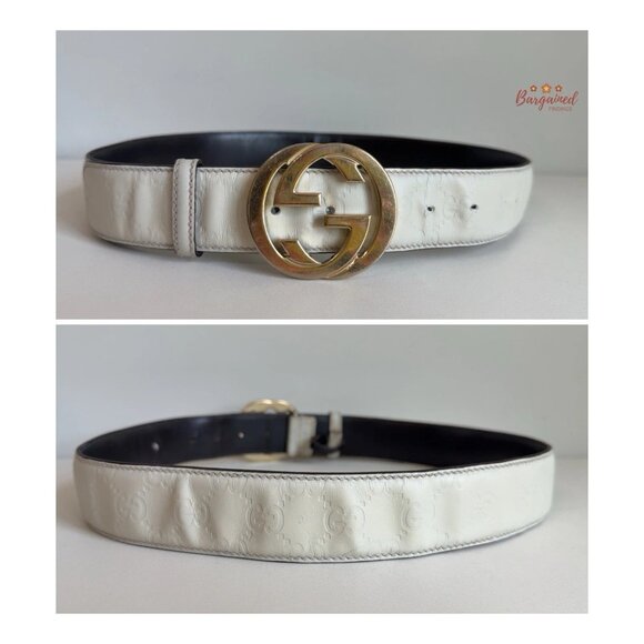 Authentic Gucci Cream Guccissima Leather Gold Interlocking G Buckle Belt 90/36 - Picture 5 of 12